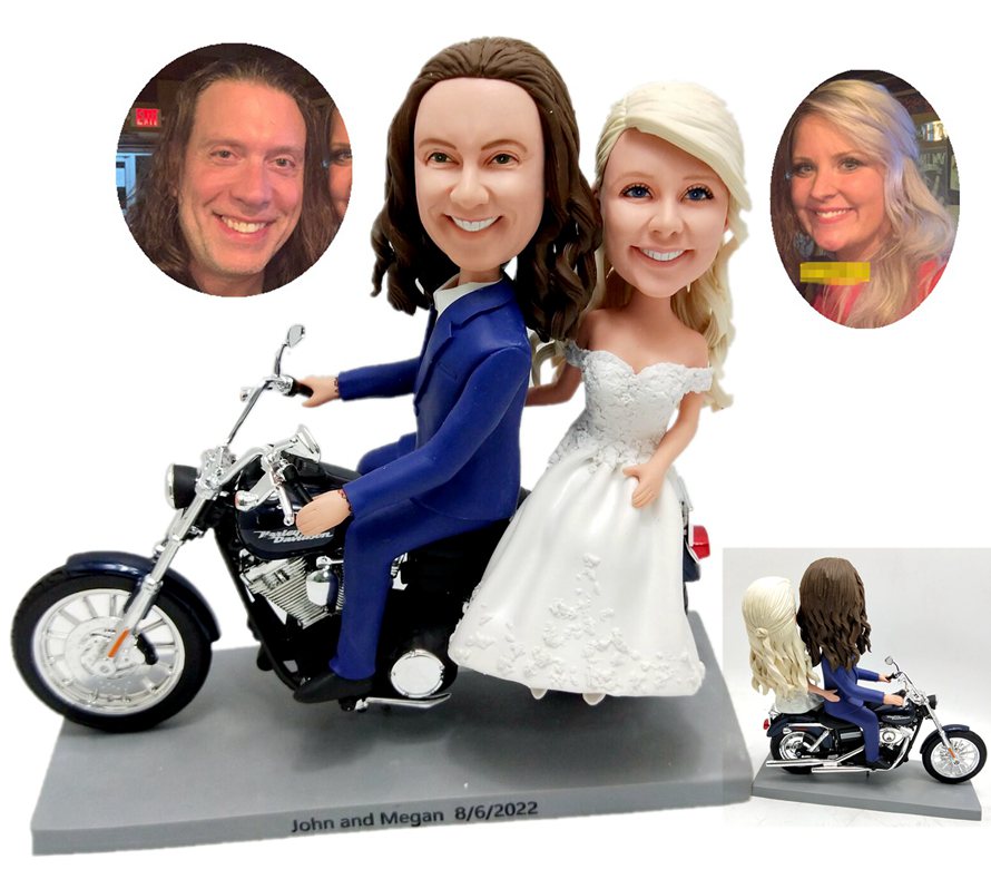 Custom Cake Toppers driving Harley Davidson Motorbike cake toppers